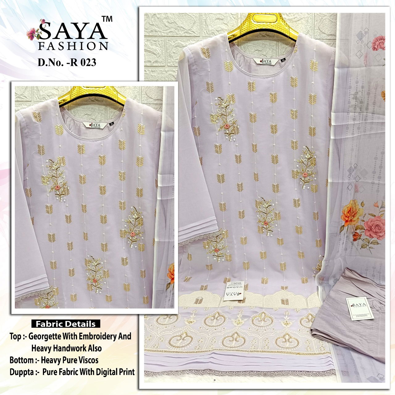 R 023 By Saya Embroidery Georgette Pakistani Readymade Suits Exporters In India
